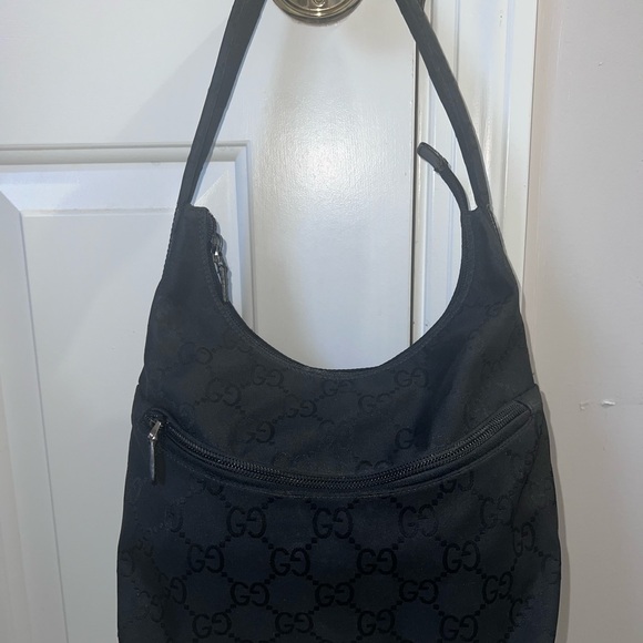 Gucci Black GG Monogram Shoulder Hobo Bag Nylon